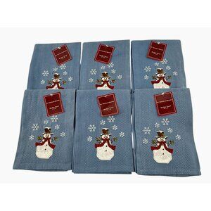 6 St. Nicholas Square Blue Snowman Snowflake Kitchen Towel Winter Christmas New